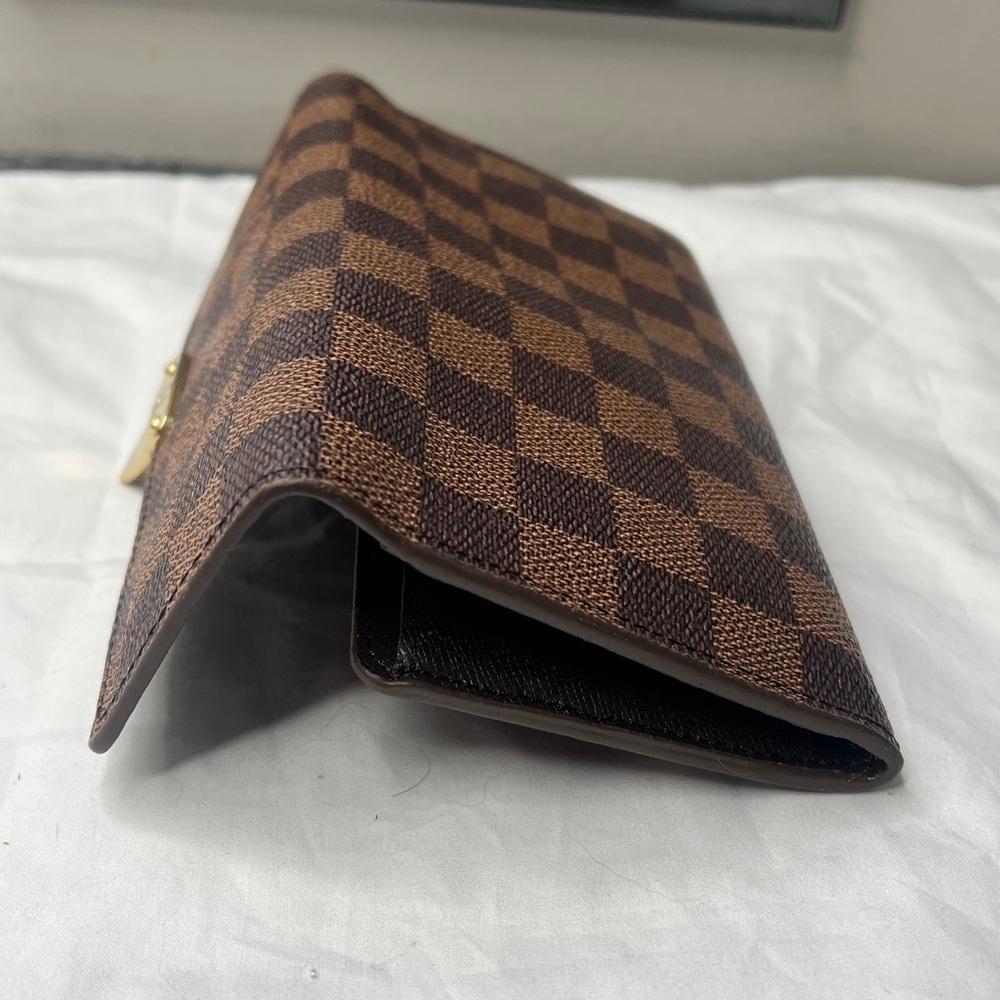 Brown Checkered Clutch Wallet with Goldtone Hardware 7.5” x 4” - Picture 9 of 12